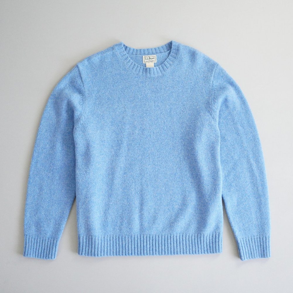LL Bean Shetland Wool Sweater Mens Size Medium Blue Knitted Crew Neck Pullover